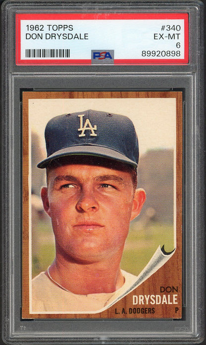 1962 Topps Baseball #340 Don Drysdale Dodgers PSA 6 EX-MT 563178