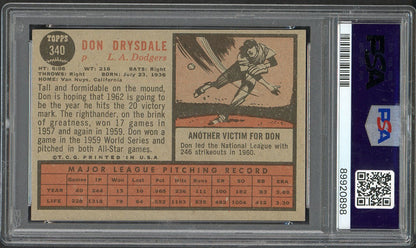 1962 Topps Baseball #340 Don Drysdale Dodgers PSA 6 EX-MT 563178