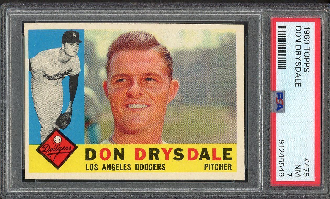 1960 Topps Baseball #475 Don Drysdale Dodgers PSA 7 NM 563179