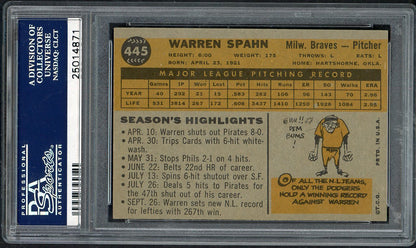 1960 Topps Baseball #445 Warren Spahn Braves PSA 6 EX-MT 563182