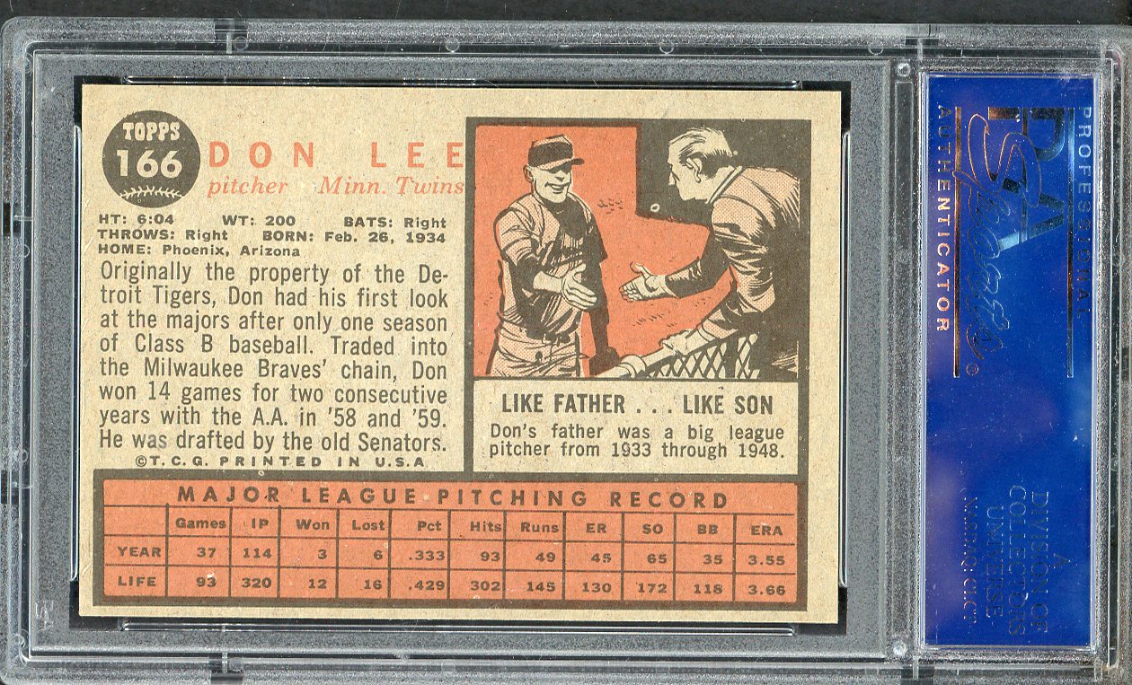 1962 Topps Baseball #166 Don Lee Twins PSA 7 NM 563184