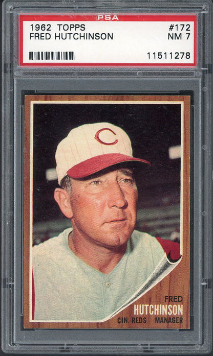 1962 Topps Baseball #172 Fred Hutchinson Reds PSA 7 NM 563185