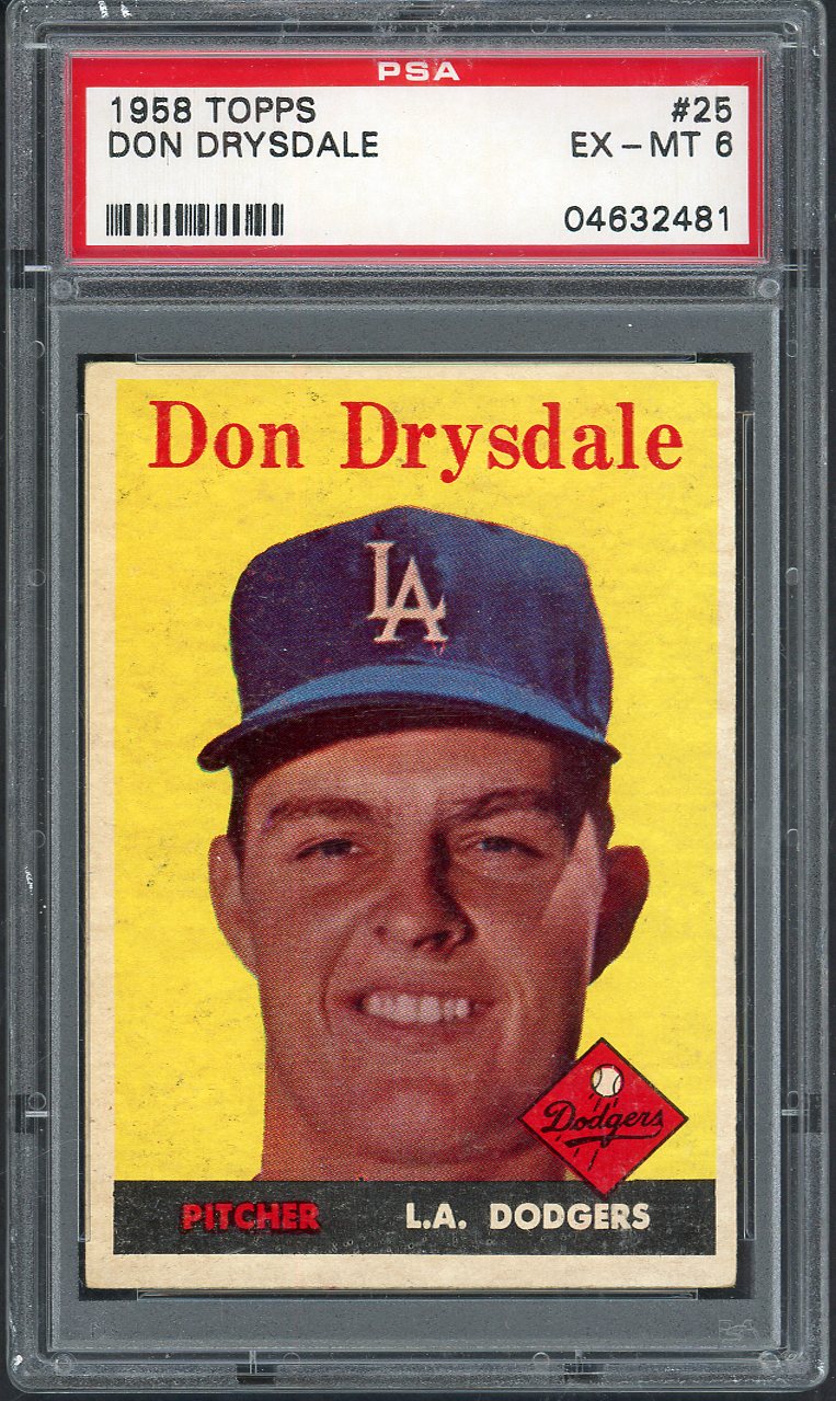1958 Topps Baseball #025 Don Drysdale Dodgers PSA 6 EX-MT 563186