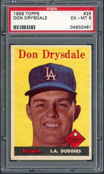 1958 Topps Baseball #025 Don Drysdale Dodgers PSA 6 EX-MT 563186