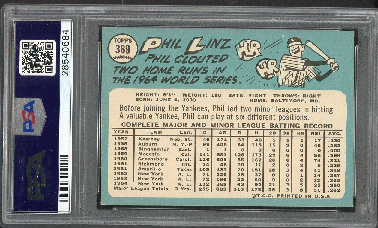 1965 Topps Baseball #369 Phil Linz Yankees PSA 8 NM/MT 563187