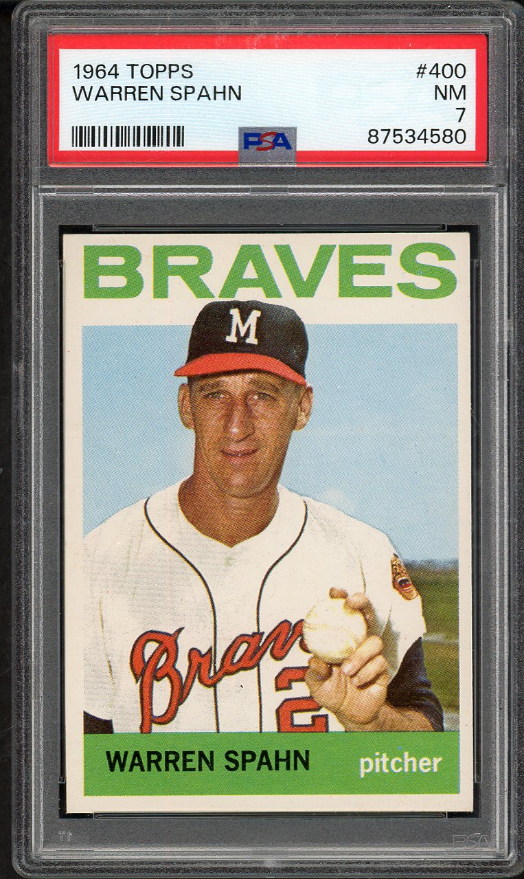 1964 Topps Baseball #400 Warren Spahn Braves PSA 7 NM 563190