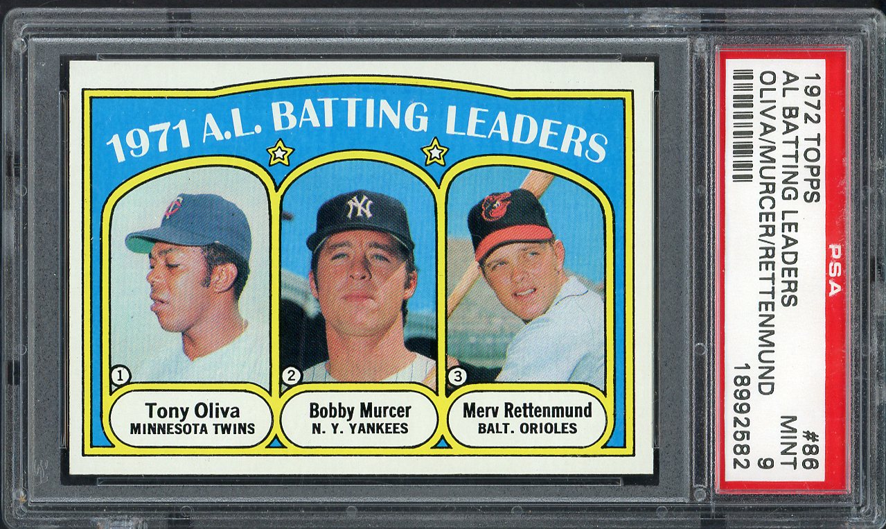 1972 Topps Baseball #086 A.L. Batting Leaders Tony Oliva PSA 9 MINT 563193