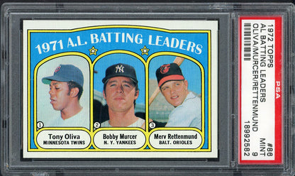 1972 Topps Baseball #086 A.L. Batting Leaders Tony Oliva PSA 9 MINT 563193