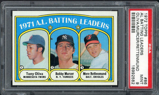 1972 Topps Baseball #086 A.L. Batting Leaders Tony Oliva PSA 9 MINT 563193