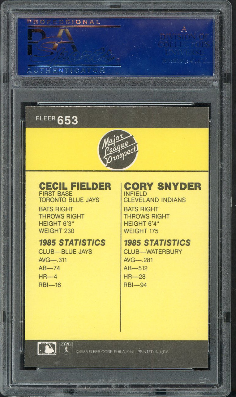 1986 Fleer #653 Cecil Fielder Blue Jays PSA 9 MINT 563194