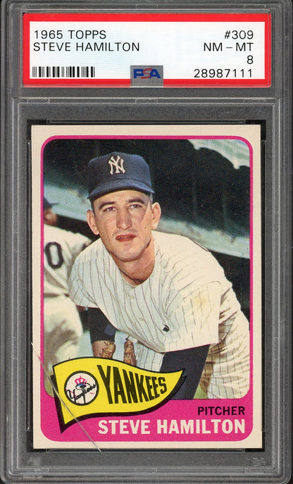 1965 Topps Baseball #309 Steve Hamilton Yankees PSA 8 NM/MT crack 563195