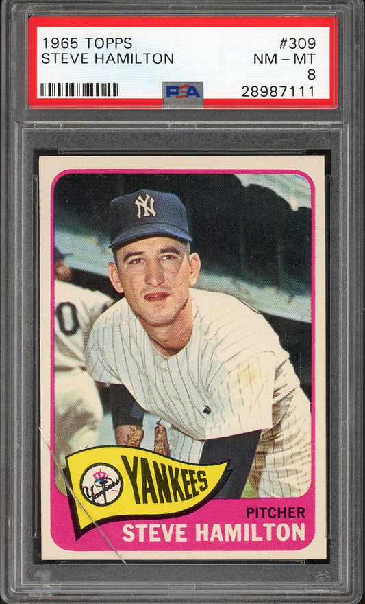 1965 Topps Baseball #309 Steve Hamilton Yankees PSA 8 NM/MT crack 563195