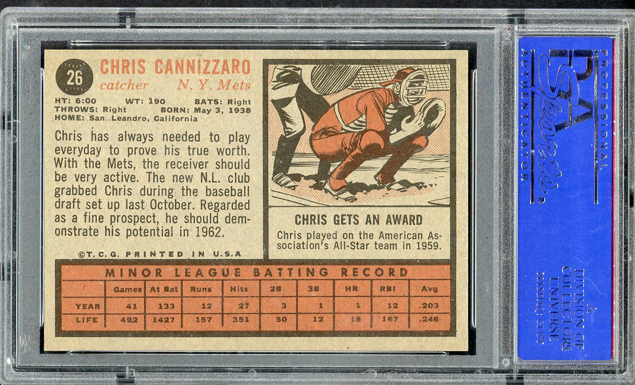 1962 Topps Baseball #026 Chris Cannizzaro Mets PSA 7 NM 563199