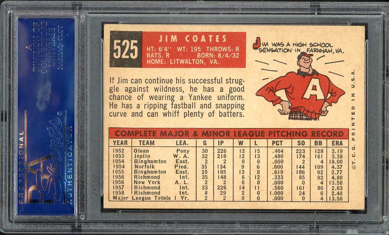 1959 Topps Baseball #525 Jim Coates Yankees PSA 6 EX-MT 563211