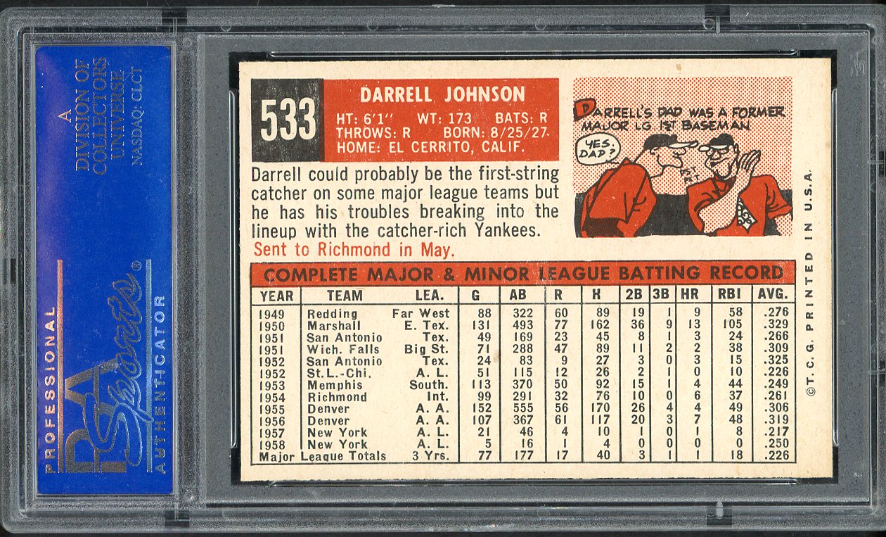 1959 Topps Baseball #533 Darrell Johnson Yankees PSA 6 EX-MT 563212