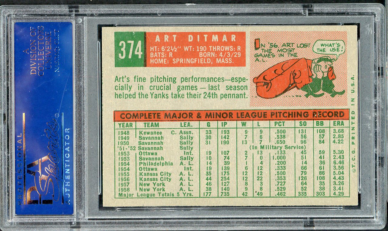 1959 Topps Baseball #374 Art Ditmar Yankees PSA 5 EX 563214