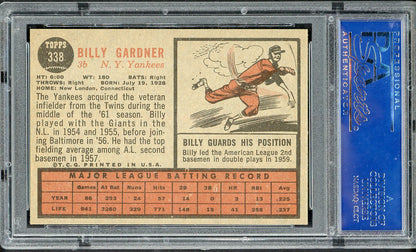 1962 Topps Baseball #338 Billy Gardner Yankees PSA 7 NM 563216
