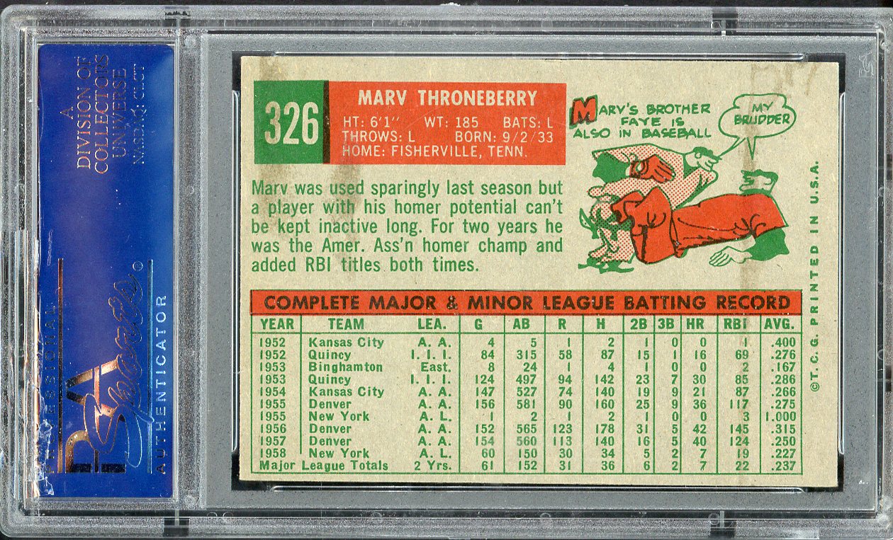 1959 Topps Baseball #326 Marv Throneberry Yankees PSA 5 EX 563219