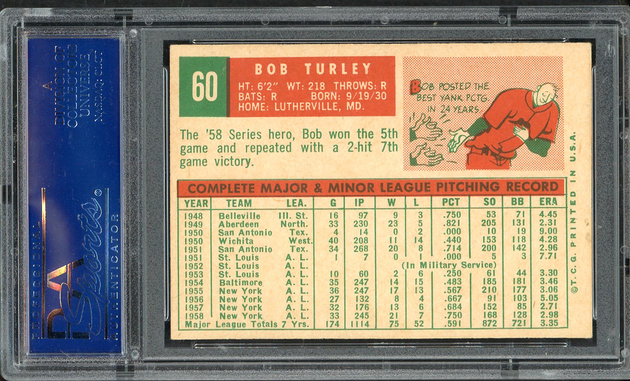 1959 Topps Baseball #060 Bob Turley Yankees PSA 6 EX-MT 563220