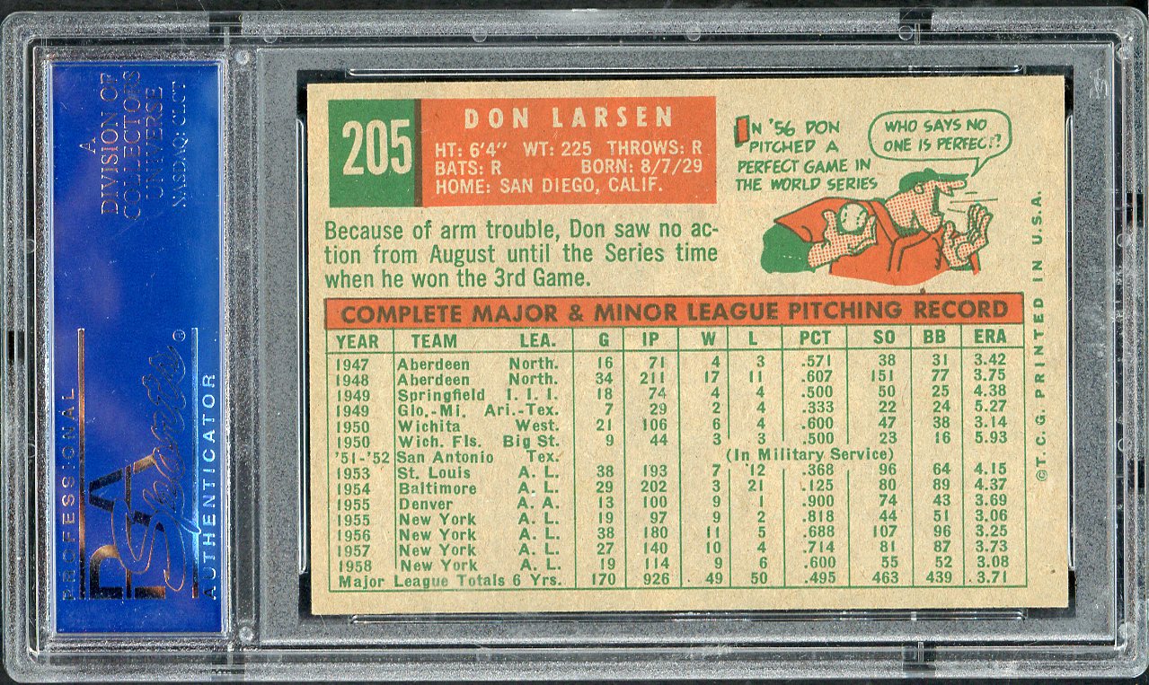 1959 Topps Baseball #205 Don Larsen Yankees PSA 7 NM 563222