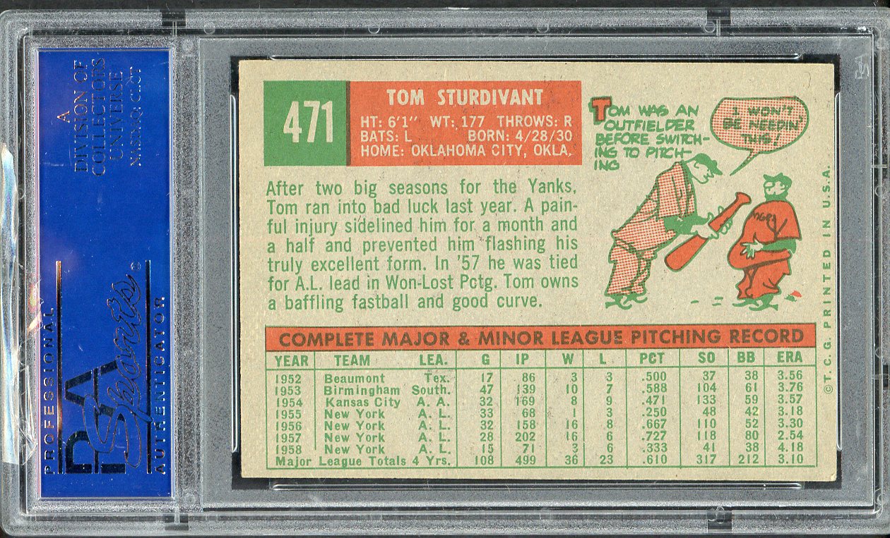 1959 Topps Baseball #471 Tom Sturdivant Yankees PSA 5 EX 563224