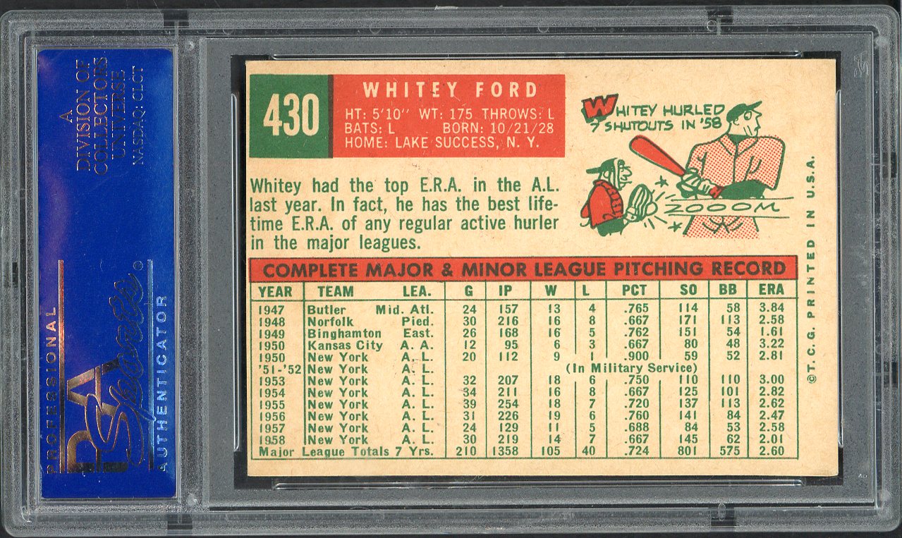 1959 Topps Baseball #430 Whitey Ford Yankees PSA 6 EX-MT 563226