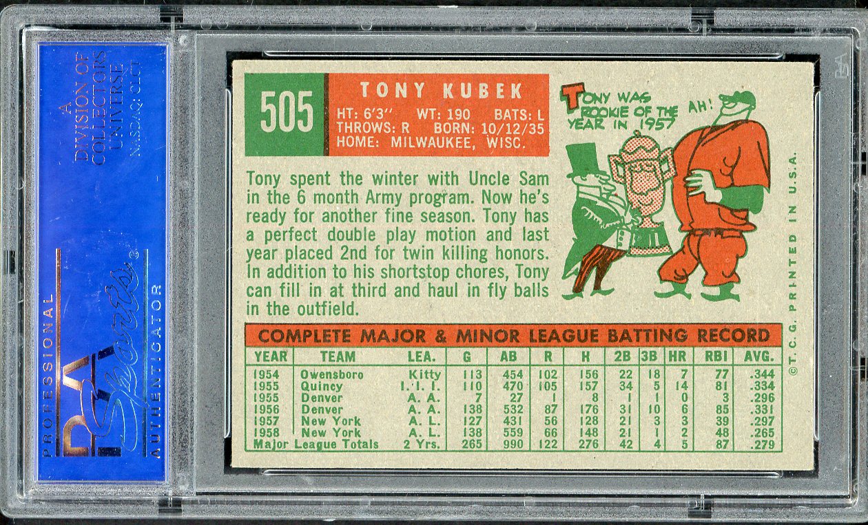 1959 Topps Baseball #505 Tony Kubek Yankees PSA 7 NM oc 563228
