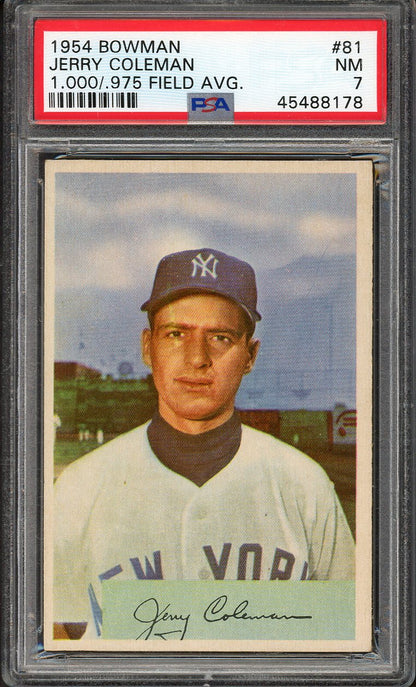 1954 Bowman Baseball #081 Jerry Coleman Yankees PSA 7 NM 563235