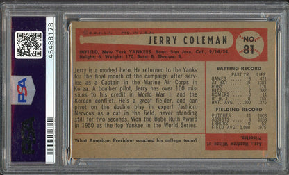 1954 Bowman Baseball #081 Jerry Coleman Yankees PSA 7 NM 563235