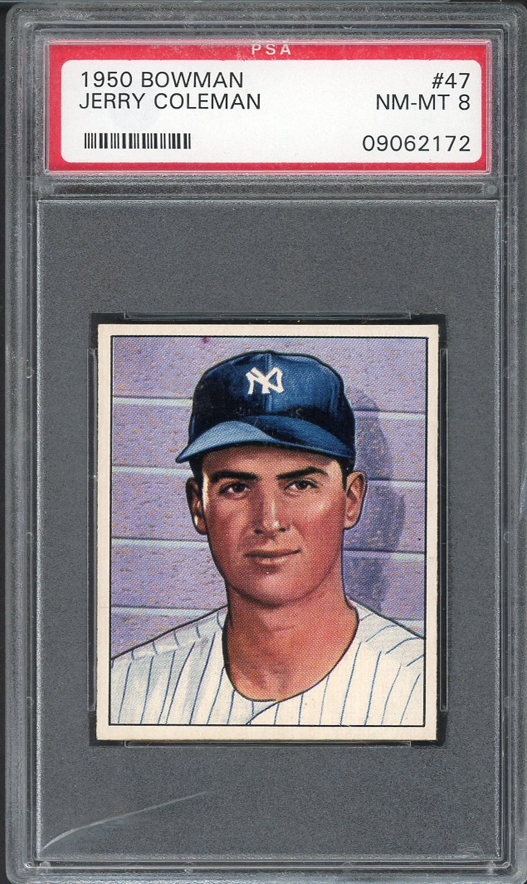 1950 Bowman Baseball #047 Jerry Coleman Yankees PSA 8 NM/MT crack 563237