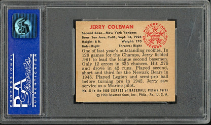 1950 Bowman Baseball #047 Jerry Coleman Yankees PSA 8 NM/MT crack 563237