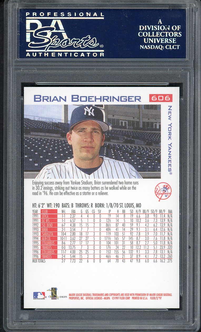 1997 Fleer #606 Brian Boehringer Yankees PSA 10 GEM MINT 563244