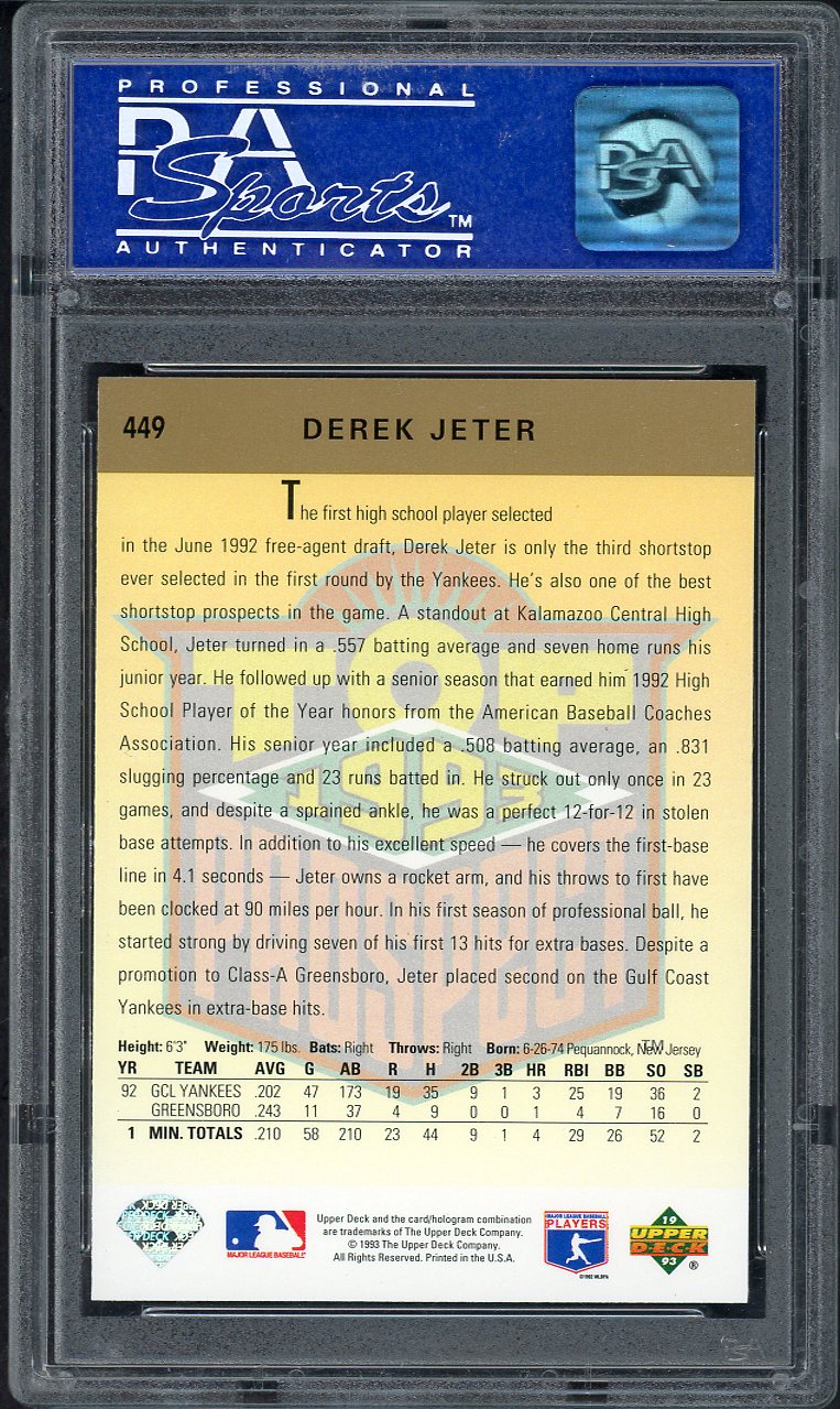 1993 Upper Deck #449 Derek Jeter Yankees PSA 8 NM/MT 563249