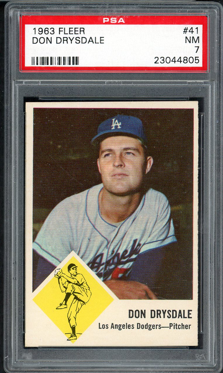 1963 Fleer Baseball #041 Don Drysdale Dodgers PSA 7 NM 563250
