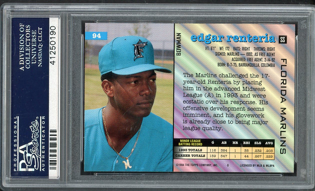 1994 Bowman #094 Edgar Renteria Marlins PSA 10 GEM MINT 563255