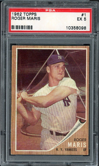1962 Topps Baseball #001 Roger Maris Yankees PSA 5 EX 563265