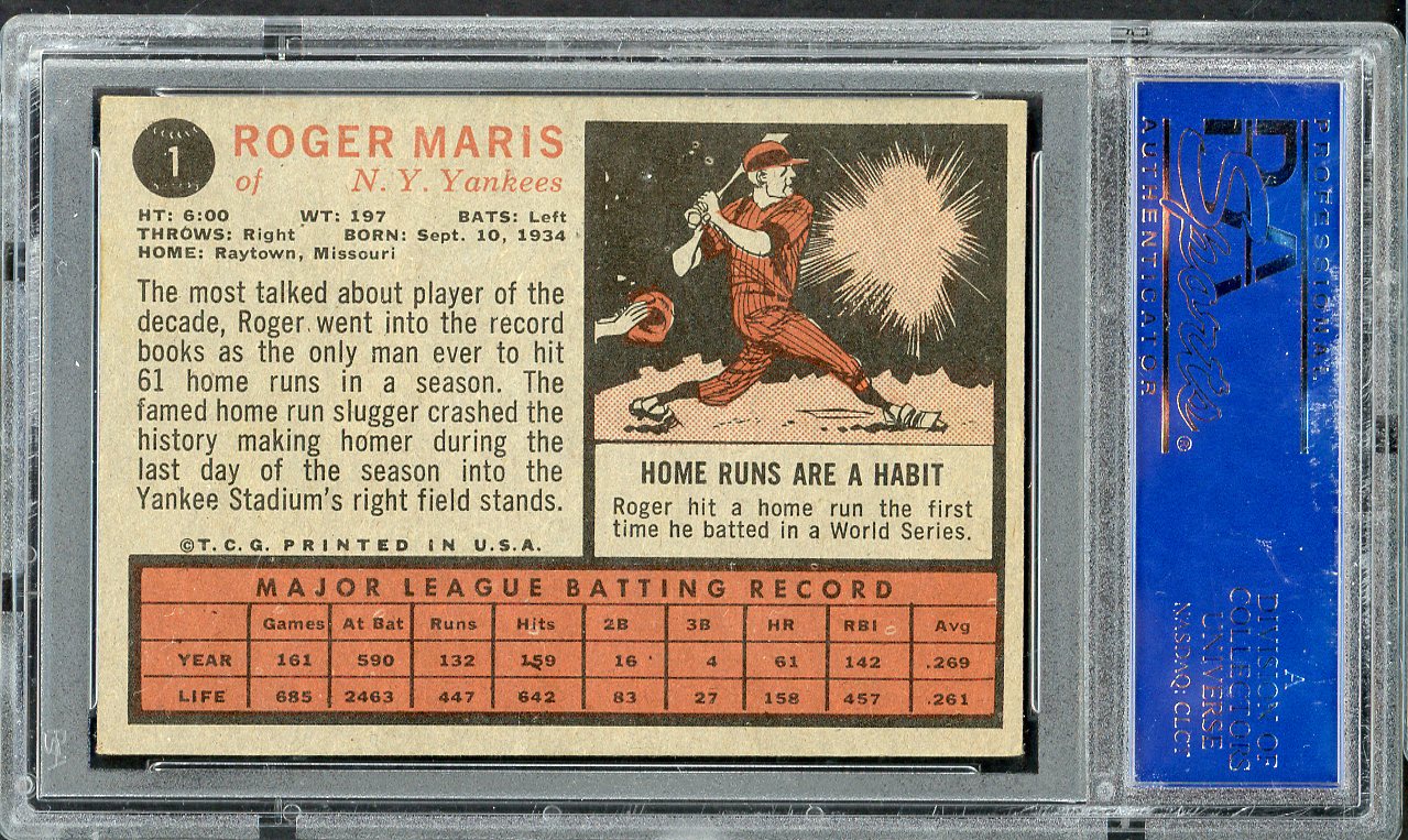 1962 Topps Baseball #001 Roger Maris Yankees PSA 5 EX 563265