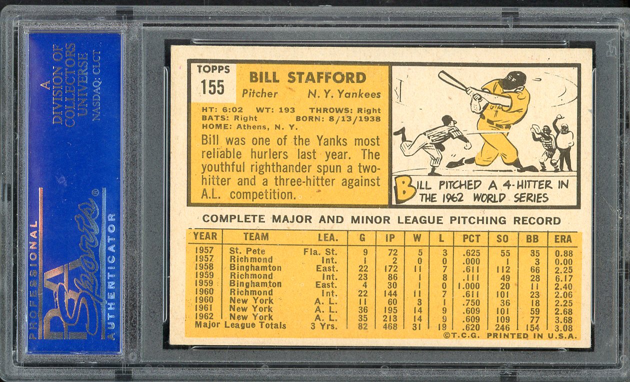 1963 Topps Baseball #155 Bill Stafford Yankees PSA 6 EX-MT 563267
