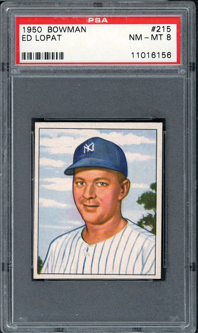 1950 Bowman Baseball #215 Eddie Lopat Yankees PSA 8 NM/MT 563269