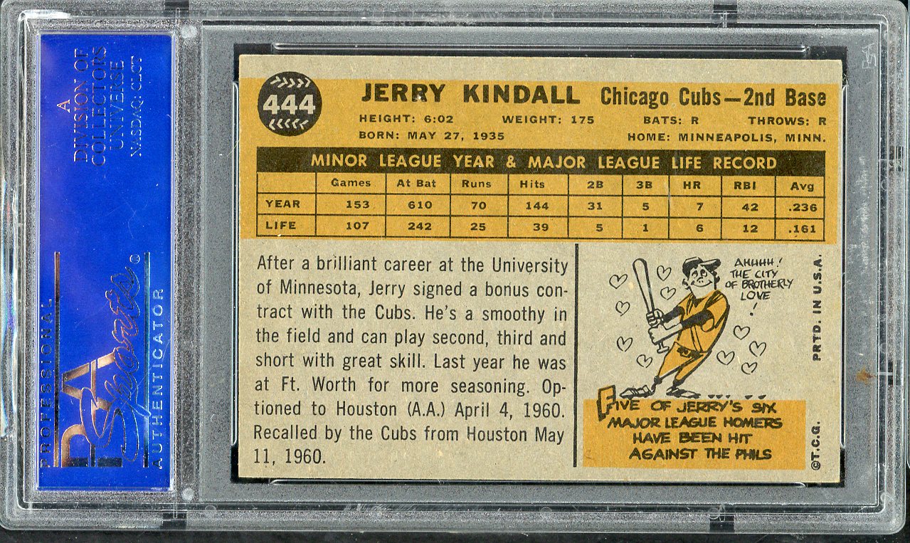 1960 Topps Baseball #444 Jerry Kindall Cubs PSA 6 EX-MT 563273