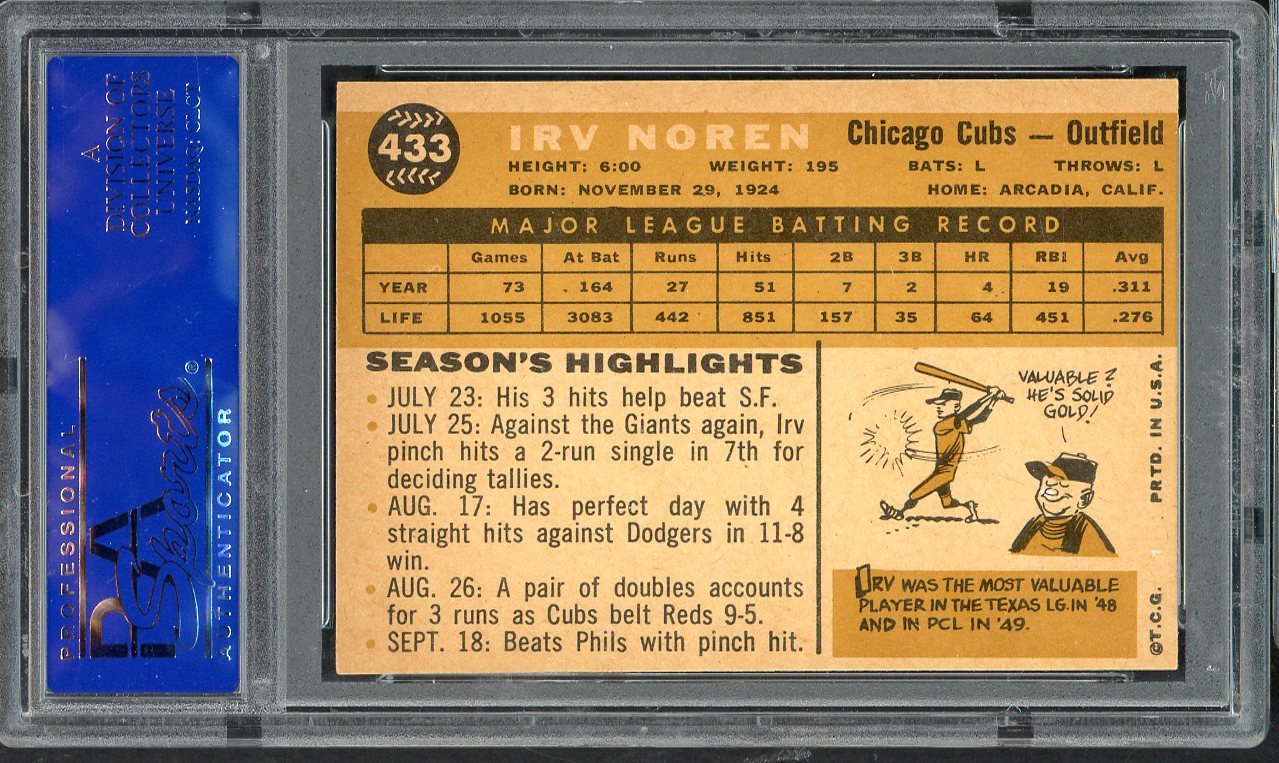 1960 Topps Baseball #433 Irv Noren Cubs PSA 6 EX-MT 563274