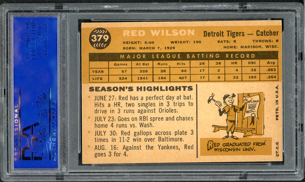 1960 Topps Baseball #379 Red Wilson Tigers PSA 6 EX-MT 563278
