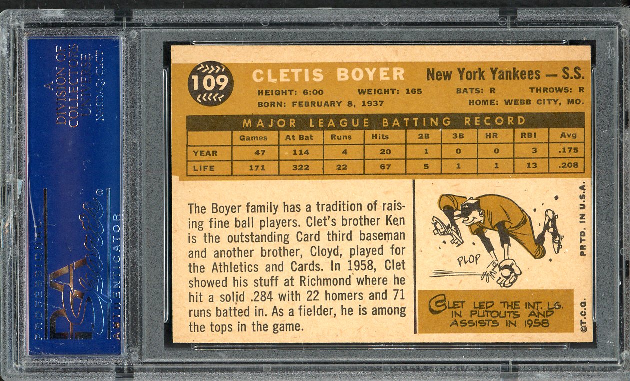 1960 Topps Baseball #109 Clete Boyer Yankees PSA 6 EX-MT 563284