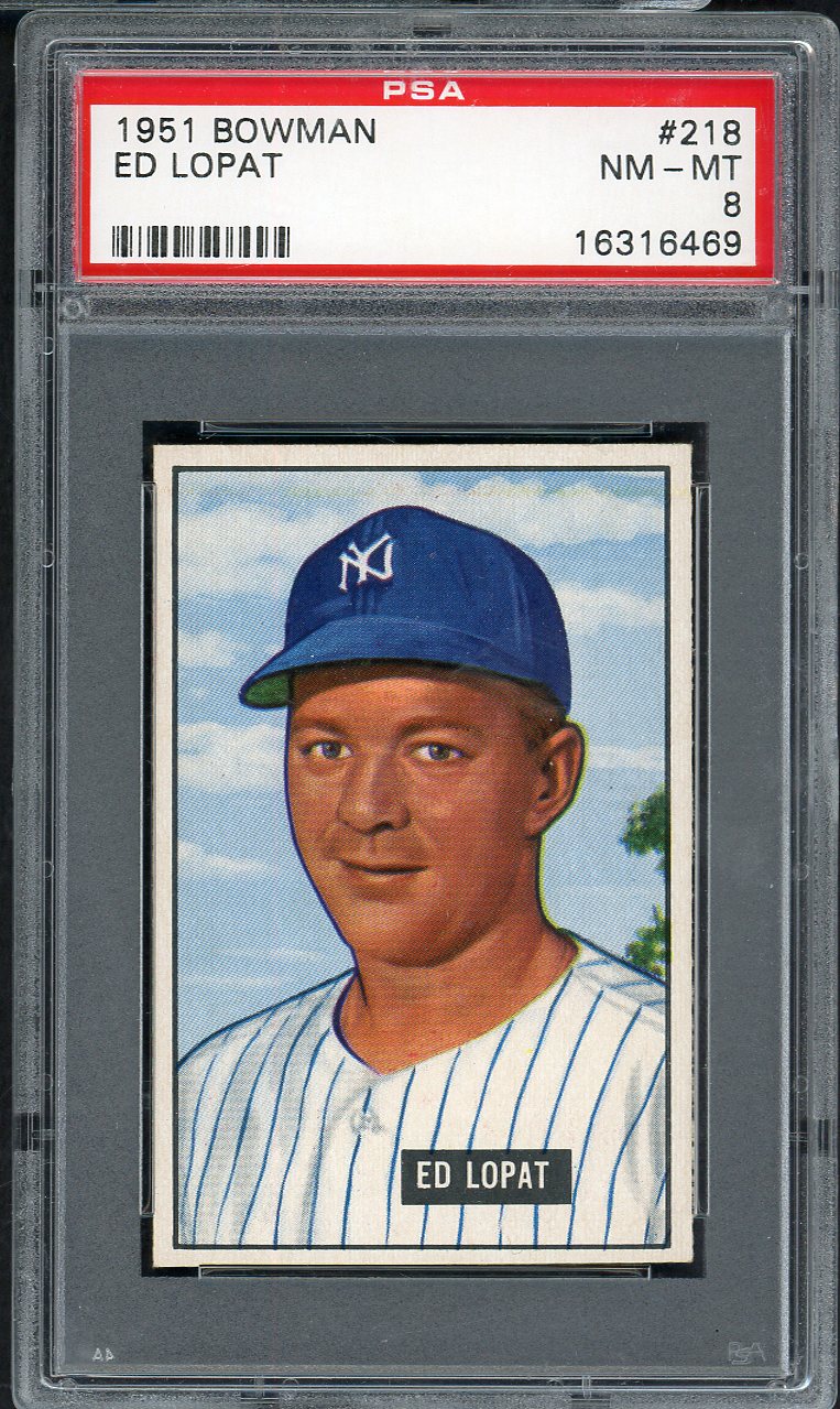 1951 Bowman Baseball #218 Eddie Lopat Yankees PSA 8 NM/MT 563286