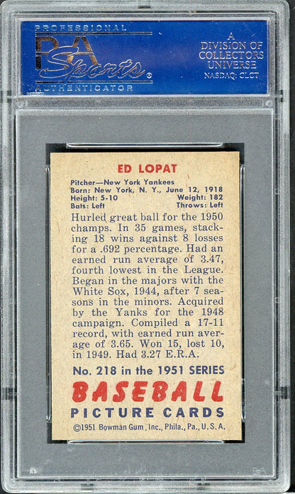 1951 Bowman Baseball #218 Eddie Lopat Yankees PSA 8 NM/MT 563286