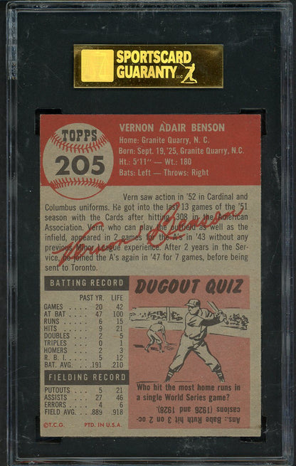 1953 Topps Baseball #205 Vern Benson Cardinals SGC 6 EX-MT 563290