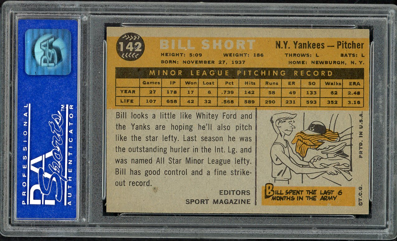 1960 Topps Baseball #142 Bill Short Yankees PSA 7 NM 563294