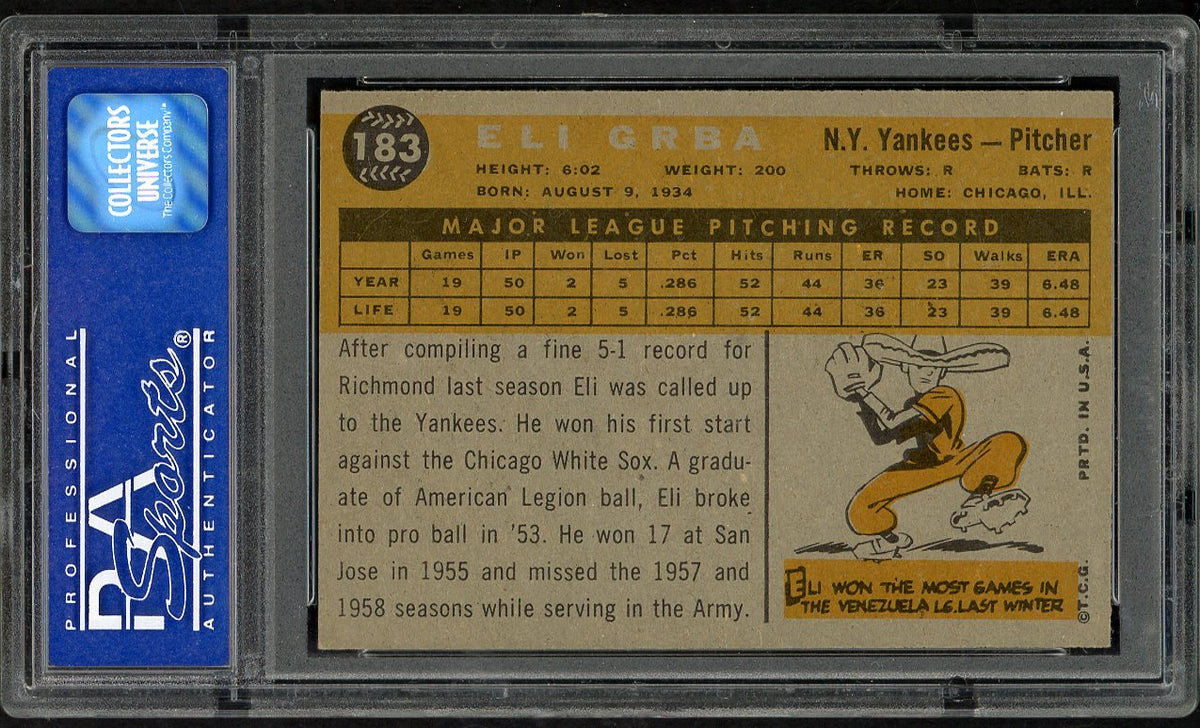 1960 Topps Baseball #183 Eli Grba Yankees PSA 7 NM 563295