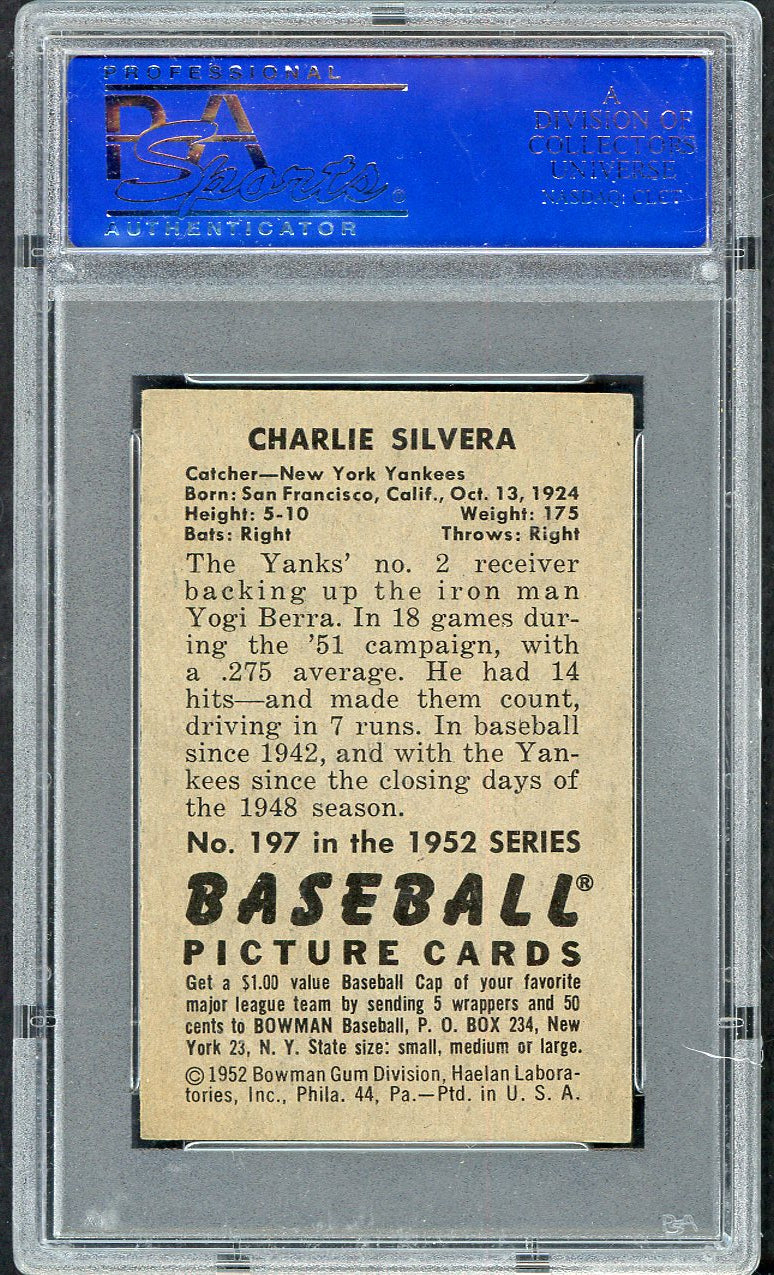 1952 Bowman Baseball #197 Charlie Silvera Yankees PSA 6 EX-MT 563299