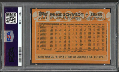 1988 Topps #600 Mike Schmidt Phillies PSA 10 GEM MINT 563303